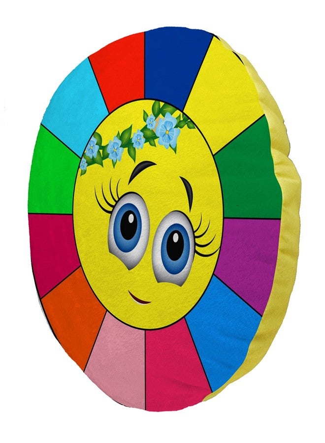 Ship Smart Round Shape Velvet Fabric Printed Soft Toy/Smiley/Emoji/Plush/Filled/Emoticons/Icons/Cool Cushions/Pillow, 14x14-inches (Multicolor) Design 14 - Image 3